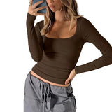 Women's Sexy Long Sleeve Crop Top Solid color, Slim fit top Spicy Girl T-shirt U-neck long sleeved shirt Y2K