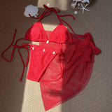 2024 New Small Fresh Sexy Beach Shell Three-Piece Net Swimsuit Bikini