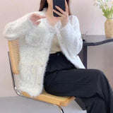 Zingj Fragrant Wind Fashion Coat Female Spring And Autumn Loose Tassel Short Money Outside The New Imitation Mink Velvet Cardigan-Outfit
