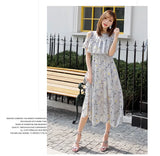 Zingj Chiffon Dress Summer Dress Slim And Fresh Medium And Long Women Open Shoulder Beach