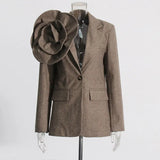 Temperament Elegant Style Design Suit Suit 2025 New Three-Dimensional Flower Brooch Loose Thin Suit Jacket Female