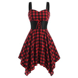 Black Plaid Vintage 50s Dress Women Lace Up Patchwork Sling Sexy A Line Party Gothic Ladies Elegant Retro