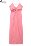Knot Slip Long Dress Women Pink Sexy Summer Woman Dress 2023 Backless Elegant Party Dresses For Women Evening
