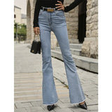 Button Fly Women's Raw Hem Flare Jeans Autumn Fashion Woman Denim Pants Jean Femme High Waist Full Length Slim