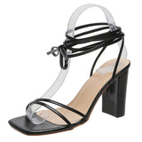 With Sexy Square Head High Heel Sandals Women Large Size Thick Heel Toe Fashion Cool Slippers