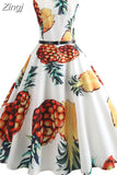 Print Vintage Dress Women Summer Pin Up Retro 50s Rockabilly Sleeveless A-Line Midi Party Dresses