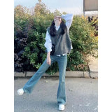 Zingj Sets Of Female Fall Korean Wear A Fried Street Lively Age Reduction Foreign Style Fashion Salt Vest Shirt Jeans-Outfit