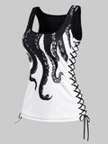 Casual Fashion Women'S Tops Summer Lace Up Octopus Print Scoop Neck Tank Top Basic Streetwear