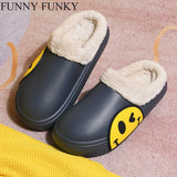 FUNKY 2021 Winter Women's Shoes EVA Faux Fur Non-slip Sole Fleece Sock Smiley Face Slipper Shoes For Women Couple