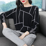 Fashion Women Geometry Print Sweater Long Sleeve Jumpers Knitwear Autumn winter Pullovers high quality Knitted