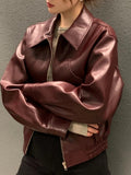 Fashion Trench Leather Jacket Women Streetwear Moto Biker Zipper Leather Jacket Casual High Street Cropped Leather