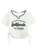Y2k T Shirt Women Letter Crop Top Americal Retro Short Sleeve Tees Korean Graphic Slim Summer Tshirts 2000s