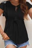Fashion Hollow Summer Blouse Jacquard Butterfly Sleeve Women Sweet T Shirt Lace Up Tops Mujer Shirts Lady Blusas