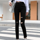Pants Women Denim Holes Leggings Black Skinny Jean Trousers Autumn New High Waist Casual Elastic Slim Jeans Pencil