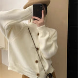 Zingj Autumn And Winter New Korean Retro Standing Collar Single Row Button Sweater Women's Small Short Knit Cardigan-Outfit