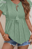 Fashion Hollow Summer Blouse Jacquard Butterfly Sleeve Women Sweet T Shirt Lace Up Tops Mujer Shirts Lady Blusas