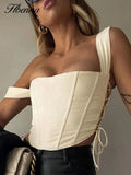 Crop Top Women Side Bandage Party Sexy Laceup Cut Out Tank Top Women Asymmetry Hem Slim Camis Summer Clubwear