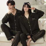 Cotton Couple Pajamas Set Homesuit Autumn Winter Simple Solid Lapel Long Sleeve Men And Women Nightwear Lovers