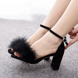 Cm Thick Heel Sandals Shallow Mouth With Feather Sandals Round Head Square Root Fashion Summer Sandals Large