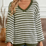 Women's Wear 2025 Winter Casual Ladies V-Neck Loose Striped Long Sleeve