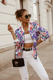 Flower Print Long Sleeve Women's Bomber Jacket Fashion Zipper Up Vintage Coat Tops Elegant Slim Basic Ladies
