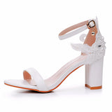 Cm Thick Heel Shallow Mouth With Sandals Round Head Fish Mouth Flowers Nails High Heel Sandals White Wedding