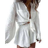 Women's Casual Pure Color Lotus Leaf Side Shorts Shirt Fashion Set Women's