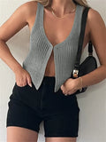 Y2K Women Knitted Sweaters Vest Tops Casual Retro Sleeveless V-Neck Buttons Up Tank Summer Autumn Chic Vest 2024