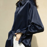 2021 Womens Clothing Silk Shirt Vintage Blouse Women Sheer Top Women Long Sleeve Dress Shirt Plus Size Woman