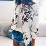 Print Zipper Casual Jacket Women 2019 Spring Summer Long Sleeve Loose Bomber Jacket Coat O Neck Fashion Tops