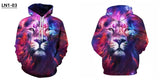 Hoodies with Cap 3D Digital Lion Print Long Full Sleeves Casual Hip Hop Counple Women Clothes Front Pocket Spring