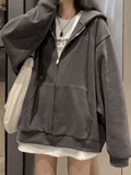 Solid Color Oversized Zip Up Hoodie- Outfit