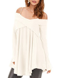 Shoulder Crisscross Tunic Sweater Casual Ladies Tops Women Sweaters Female Long Sleeve Pullover