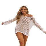 Zingj New Bikini Smock Mesh Hollow Knit Sweater Swimsuit Beach Sunscreen Shirt Female Summer-Outfit