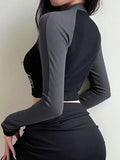 long sleeve crop top with zipper and