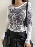 Floral Rhinestone Long Sleeve Crop Top- Outfit