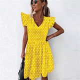 Women Dresses 2022 Women's Ruffles Spring Street Sexy Casual Slim Thin Beach Party O Neck Mini Polka Dots Free