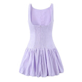 Buttoned Puff Ruched Mini Dress-Outfit