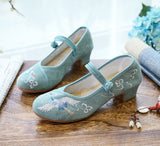 Zingj Heel Thick Heel Single Shoes Embroidered Cloth Shoes Fairy Crane Embroidery Ancient Style Dance Shoes Women's