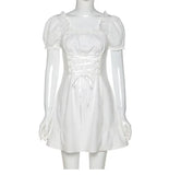 Dress women Retro Boho Tie Neck Chiffon Solid Mini Sexy White Elegant Y2K Sleeve Satin Girls Elegant dresses for