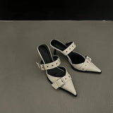 Zingj Niche 2023 Pointed Belt Buckle Fine Heel Sandals Female Back Empty High Heel Head Sandals Female Summer Wear-Outfit