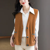 Horse Clip New 2024 Knitted Vest Jacket Women's Spring And Autumn Large Size Fashionable Sweater Vest Cardigan