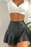 2023 Women Sexy PU Lether Shorts Skirts High Waist Soild Color Shorts Party Clubwear Summer Fashion A-Line Mini