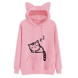 Women Hoodies Sweatshirt Kawaii Pink Winter Cat Pattern Long Sleeve Moletom Hooded Sweatshirts Ear Hooed Mujer