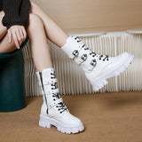Autumn And Winter New Punk Tie Thick Bottom Mid-Sleest Boots Women Large Size Knight Boots