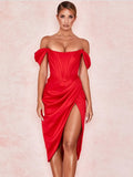 Quality Satin Bodycon Dress Women Party Dress New Arrivals White Midi Bodycon Dress Celebrity Evening Club