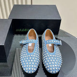 Drill Large-Size Water Drill Rivet Single Shoes Full Of Diamond Belt Buckle Round Head Flat Floor Comfortable Fashion Women's Singles