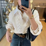 Zingj Department Fake Two Twist Sweater Sweater Female Autumn New Design Sense Cover Loose Show Thin Outside Wear Jacket-Outfit
