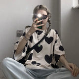 Women T shirts Cute Heart Print Top Female Fashion Summer Pink Woman Clothes Aesthetic Loose Tee Shirt
