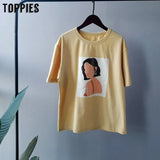 2021 summer character t-shirts fashion girls tops short sleeve printing t-shirts Korean women clothes 95%